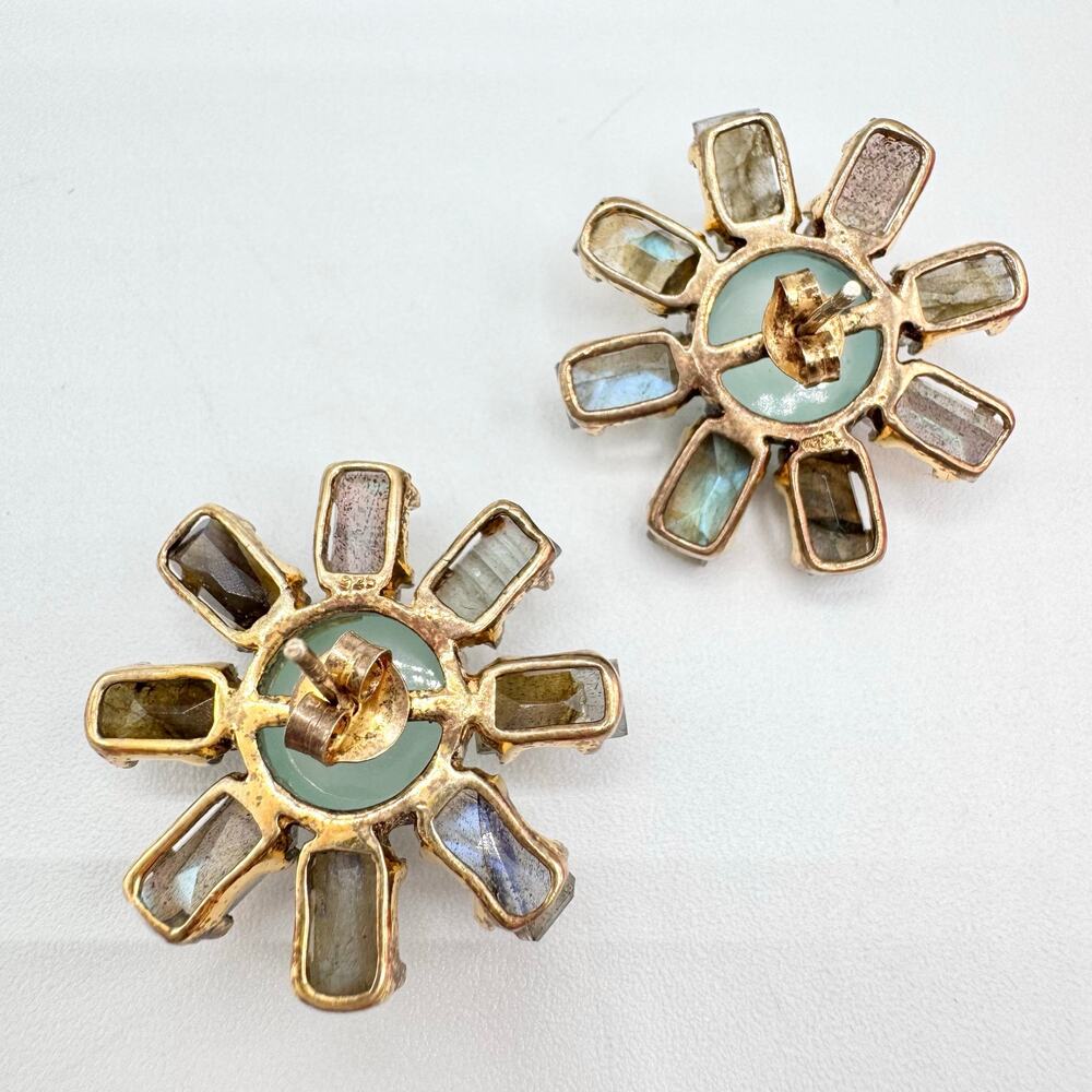 Labradorite Baguette Faceted Chalcedony 925 Sterling Silver Sunburst Earrings - Picture 8 of 14